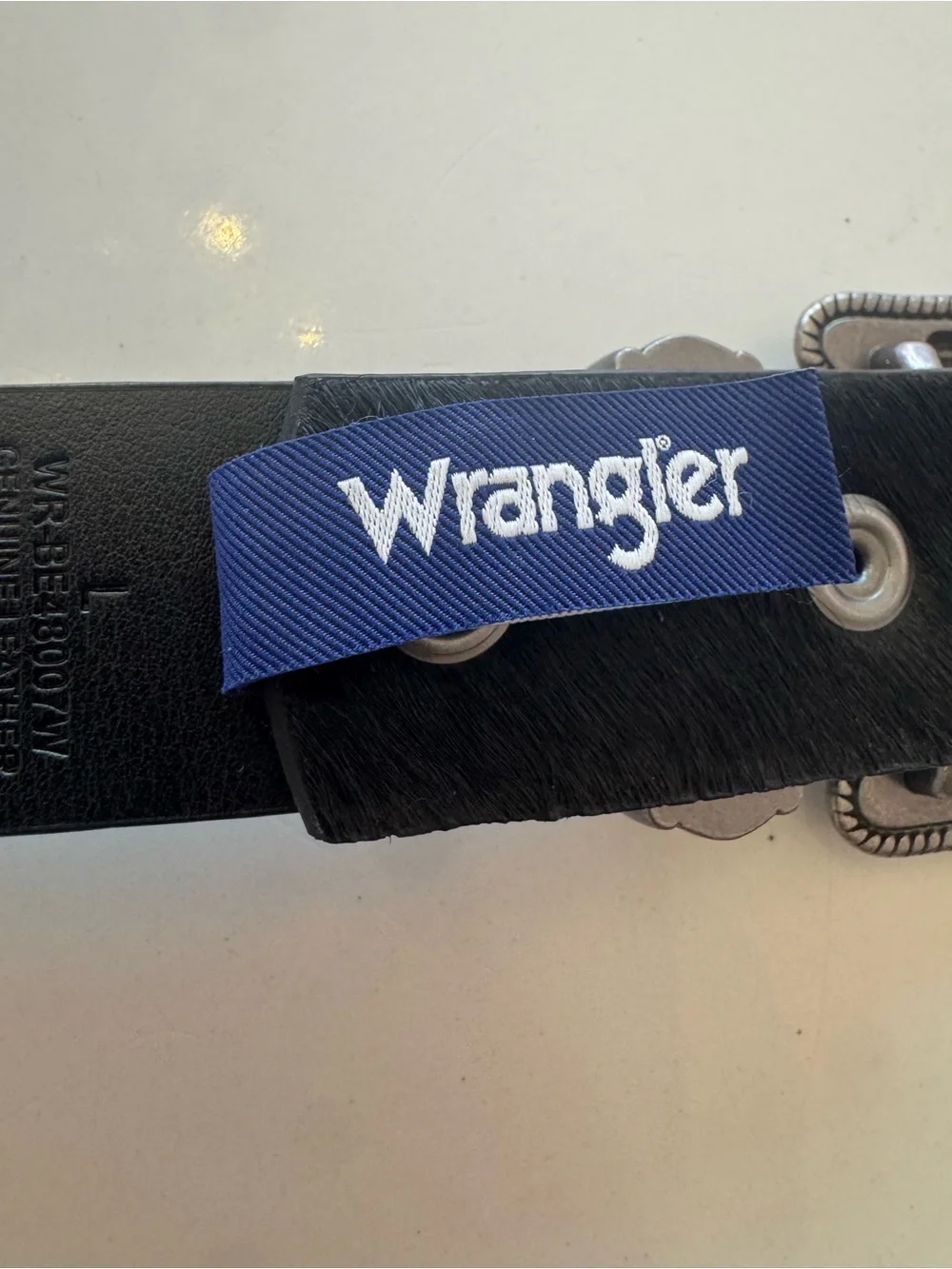 Wrangler Black Hair-On Leather Belt with Silver Conchos new with tag